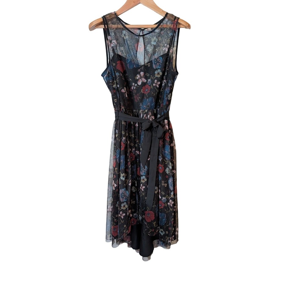 Disney LC Lauren Conrad Floral Mesh High Low Sleeveless Dress Black Red Blue 8
